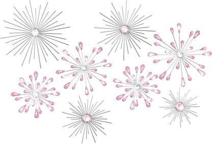8 Pcs Pink Metal Wall Art Cast Iron Starburst Wall Decor Bling Crystal Sculptures Living Room 3D Teardrop Radial Rhinestone Hanging Diamond Accents for Home Office Bedroom Entryway