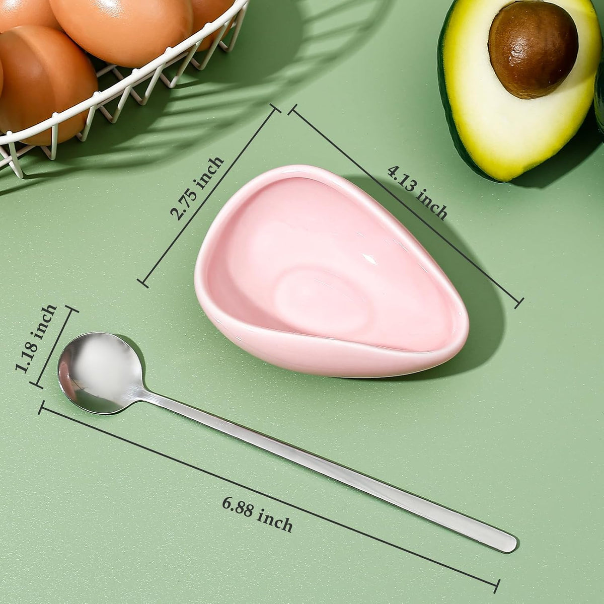 2-Piece Pink Ceramic Spoon Rest Set With Silvery Mini Coffee Spoons