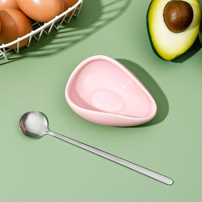 2-Piece Pink Ceramic Spoon Rest Set With Silvery Mini Coffee Spoons