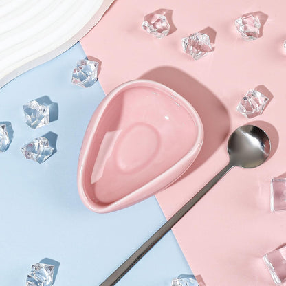 2-Piece Pink Ceramic Spoon Rest Set With Silvery Mini Coffee Spoons