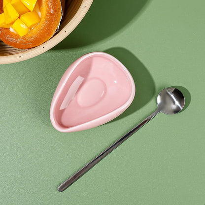 2-Piece Pink Ceramic Spoon Rest Set With Silvery Mini Coffee Spoons