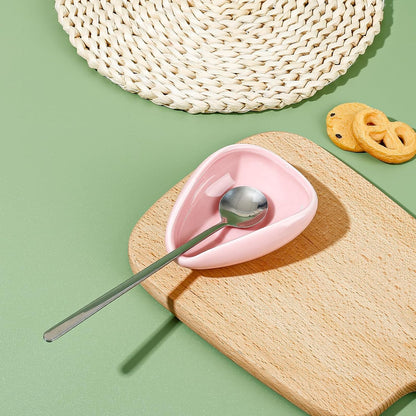 2-Piece Pink Ceramic Spoon Rest Set With Silvery Mini Coffee Spoons