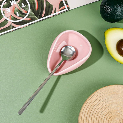 2-Piece Pink Ceramic Spoon Rest Set With Silvery Mini Coffee Spoons