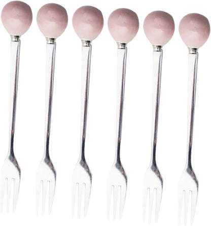 6 Piece Mini Dessert Fork Set with Ceramic Handle and Stainless Steel