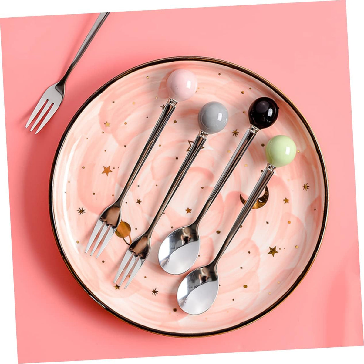 6 Piece Mini Dessert Fork Set with Ceramic Handle and Stainless Steel