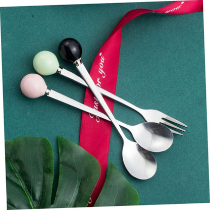 6 Piece Mini Dessert Fork Set with Ceramic Handle and Stainless Steel