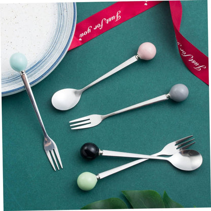 6 Piece Mini Dessert Fork Set with Ceramic Handle and Stainless Steel