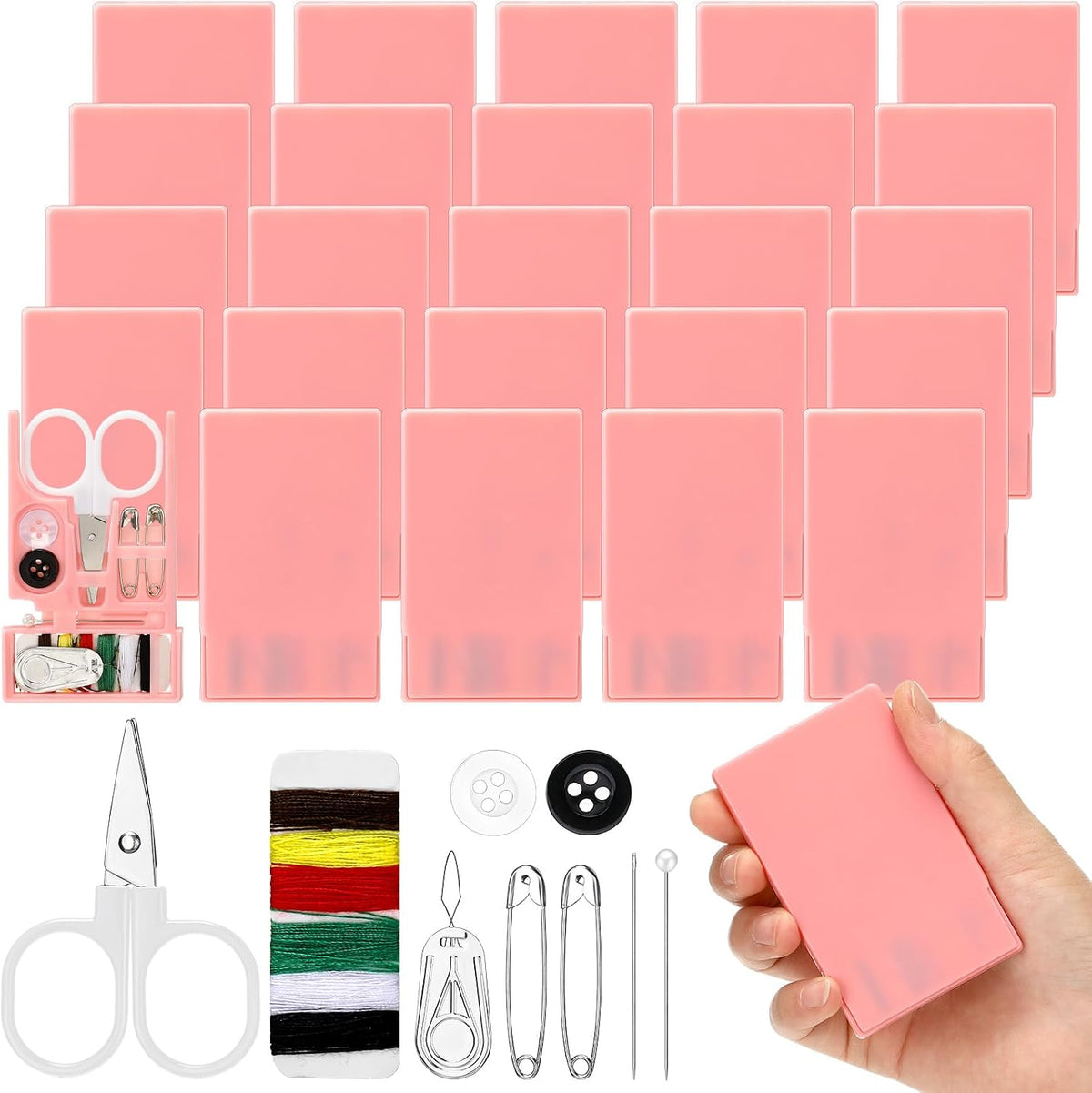 25 Boxes Mini Sewing Kit, Small Travel Kit with Scissor, Pink