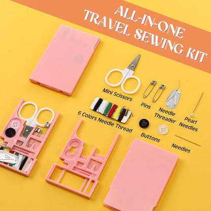 25 Boxes Mini Sewing Kit, Small Travel Kit with Scissor, Pink