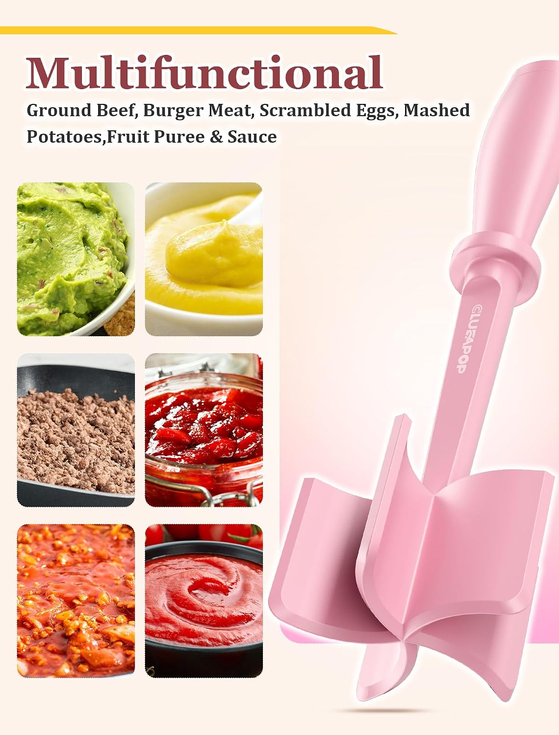 Upgrade Meat Chopper, Heat Resistant Meat Masher for Hamburger Meat, Ground Beef Smasher, Nylon Hamburger Chopper Utensil, Non Stick Mix and Chop, Potato Masher Tool
