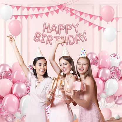 12inch Light Pink and White Balloons with Pearl Baby Pink Confetti Balloons