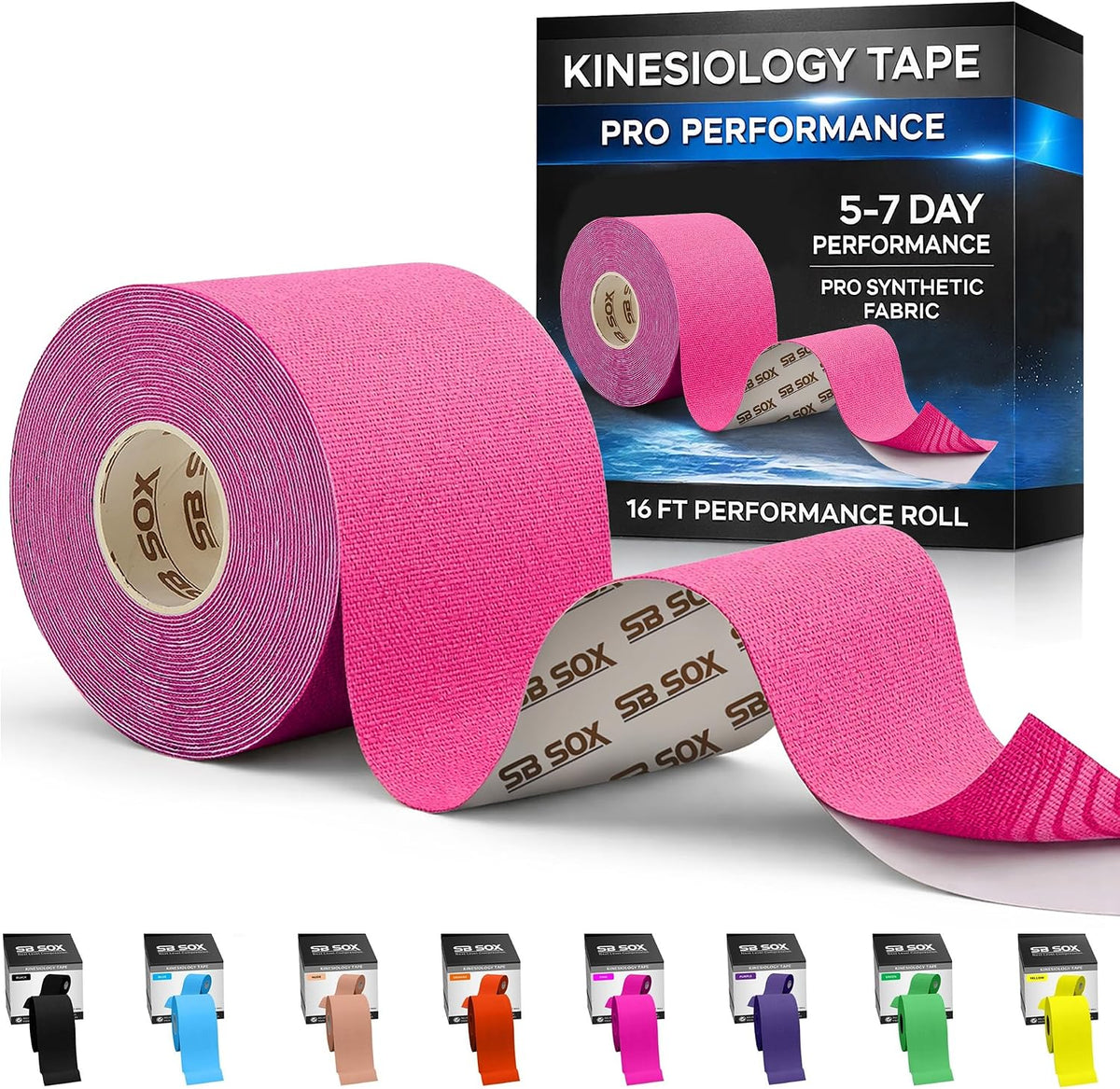Pro Kinesiology Tape, Synthetic Latex-Free, 16 ft (Pink - Uncut)