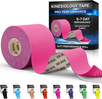 Pro Kinesiology Tape, Synthetic Latex-Free, 16 ft (Pink - Uncut)