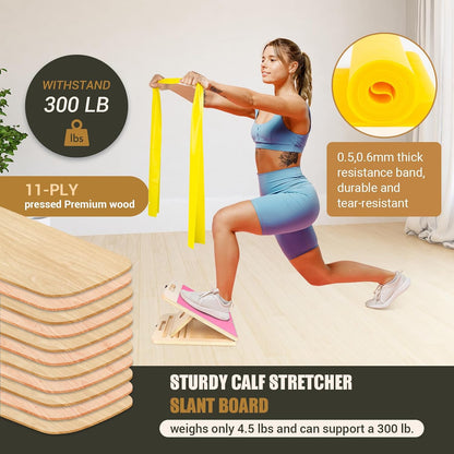 Calf Stretch Slant Board with Resistance Band, 300lb Portable Incline Board