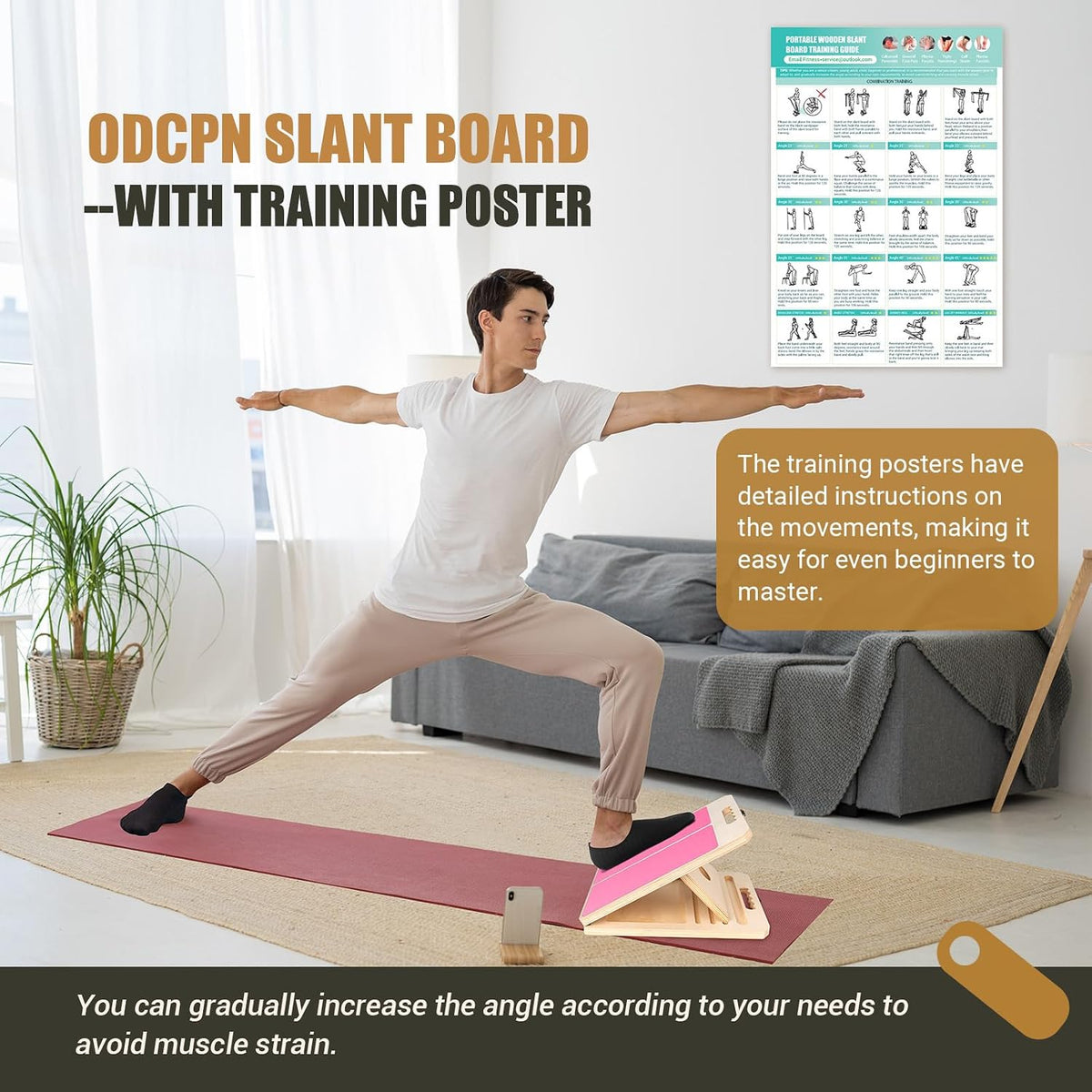 Calf Stretch Slant Board with Resistance Band, 300lb Portable Incline Board