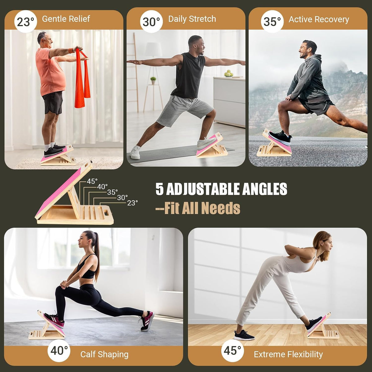 Calf Stretch Slant Board with Resistance Band, 300lb Portable Incline Board