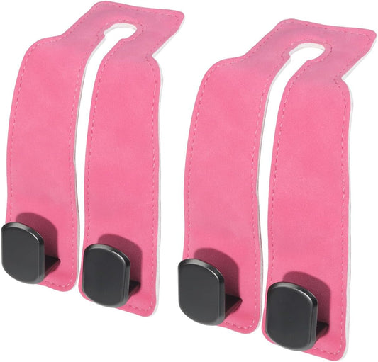 Car Seat Hooks for Headrest, Car Purse Hook & Back Storage Hook, Zinc Alloy & Suede Material Heavy Duty Car Hooks for Purses and Bags,Universal Fit for Most Vehicles (Pink-2 Pack)