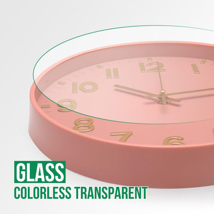 Wall Clock 12 Inch Pink Modern Simple Quartz Decorative Clock Non-Ticking Silent Battery Operated Round Wall Clocks Trendy and Practical Best Gift for Living Room Bedroom Kitchen Office