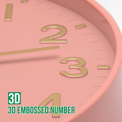 Wall Clock 12 Inch Pink Modern Simple Quartz Decorative Clock Non-Ticking Silent Battery Operated Round Wall Clocks Trendy and Practical Best Gift for Living Room Bedroom Kitchen Office
