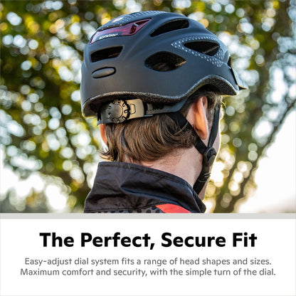 Beam Lighted Helmet, Size 58 - 62 cm for Riders Ages 14+, Rear LED Light, Reflective Strips, Adjustable Dial and Straps, 17 Air Vents, Removable Visor, Bike Helmet