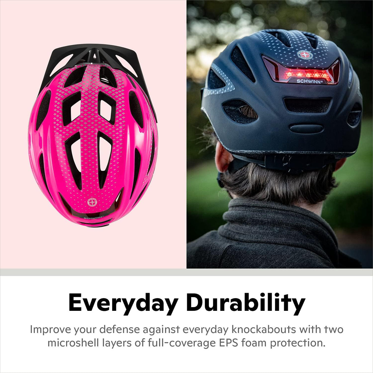 Beam Lighted Helmet, Size 58 - 62 cm for Riders Ages 14+, Rear LED Light, Reflective Strips, Adjustable Dial and Straps, 17 Air Vents, Removable Visor, Bike Helmet