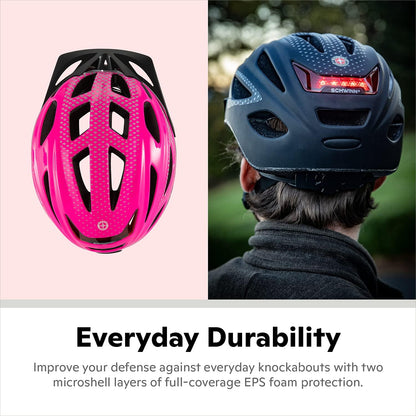 Beam Lighted Helmet, Size 58 - 62 cm for Riders Ages 14+, Rear LED Light, Reflective Strips, Adjustable Dial and Straps, 17 Air Vents, Removable Visor, Bike Helmet