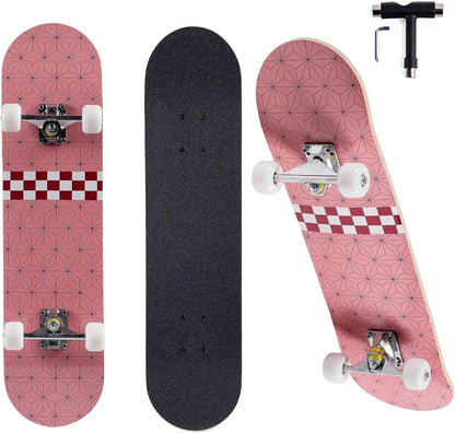 Skateboard for Beginners, Standard Complete Skateboard 31 Inch Double Kick Concave Deck with 7 Layer Maple Wood, Smooth Wheels & Bearings