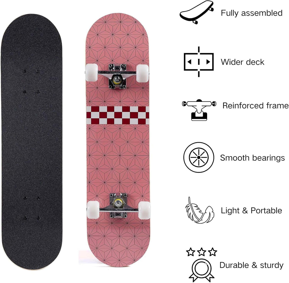 Skateboard for Beginners, Standard Complete Skateboard 31 Inch Double Kick Concave Deck with 7 Layer Maple Wood, Smooth Wheels & Bearings