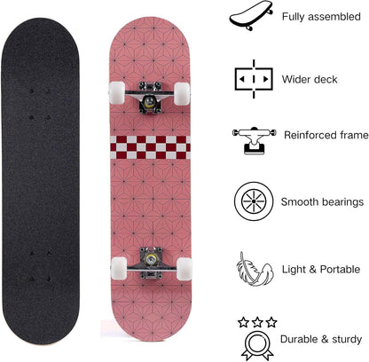 Skateboard for Beginners, Standard Complete Skateboard 31 Inch Double Kick Concave Deck with 7 Layer Maple Wood, Smooth Wheels & Bearings