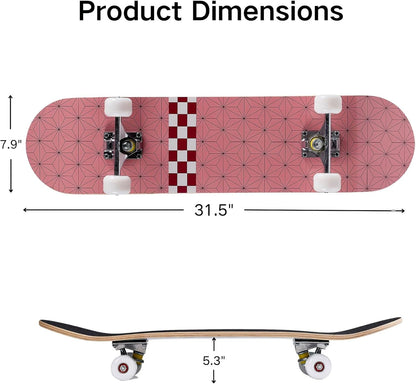 Skateboard for Beginners, Standard Complete Skateboard 31 Inch Double Kick Concave Deck with 7 Layer Maple Wood, Smooth Wheels & Bearings
