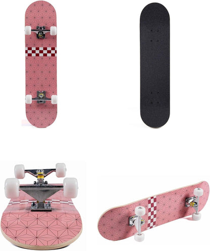 Skateboard for Beginners, Standard Complete Skateboard 31 Inch Double Kick Concave Deck with 7 Layer Maple Wood, Smooth Wheels & Bearings