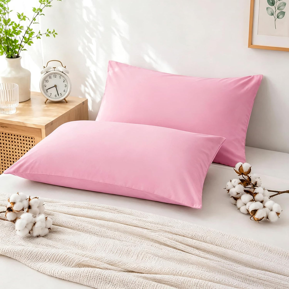 100% Pure Cotton Standard Pillow Case, 2 Pack, 20x26, Pink