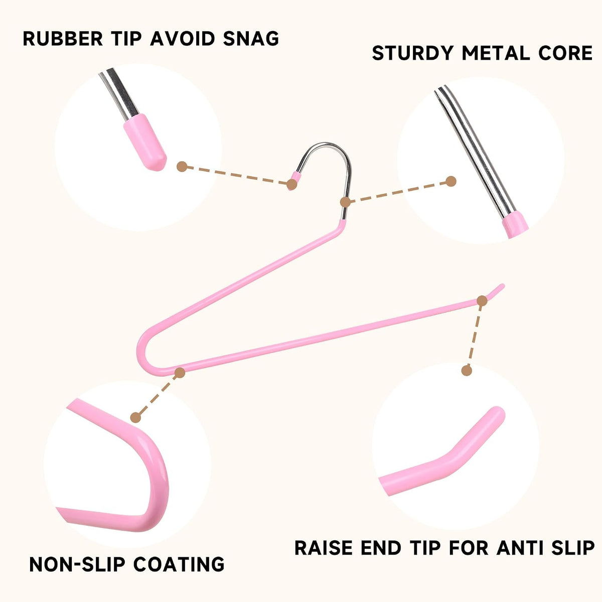 Metal Pants Hangers with Non-Slip Coating, Pink, 24-Pack