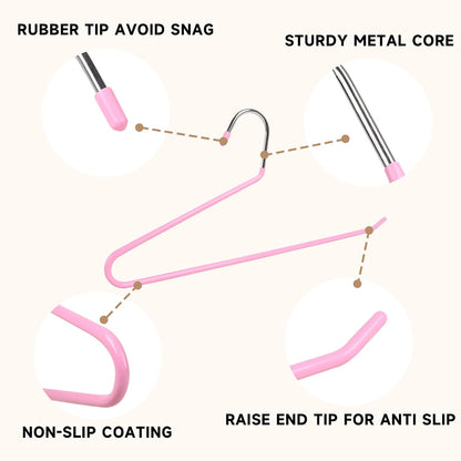Metal Pants Hangers with Non-Slip Coating, Pink, 24-Pack