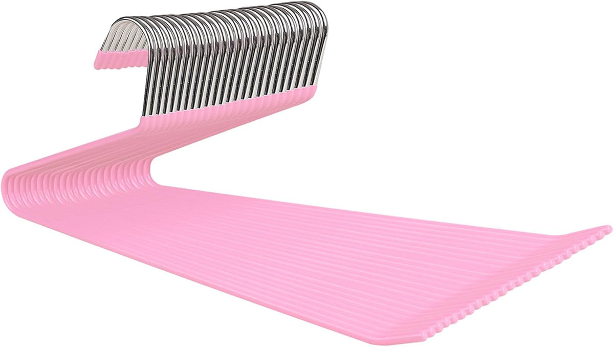 Metal Pants Hangers with Non-Slip Coating, Pink, 24-Pack