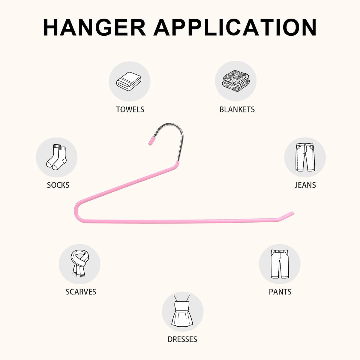 Metal Pants Hangers with Non-Slip Coating, Pink, 24-Pack