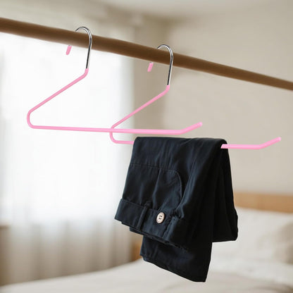 Metal Pants Hangers with Non-Slip Coating, Pink, 24-Pack