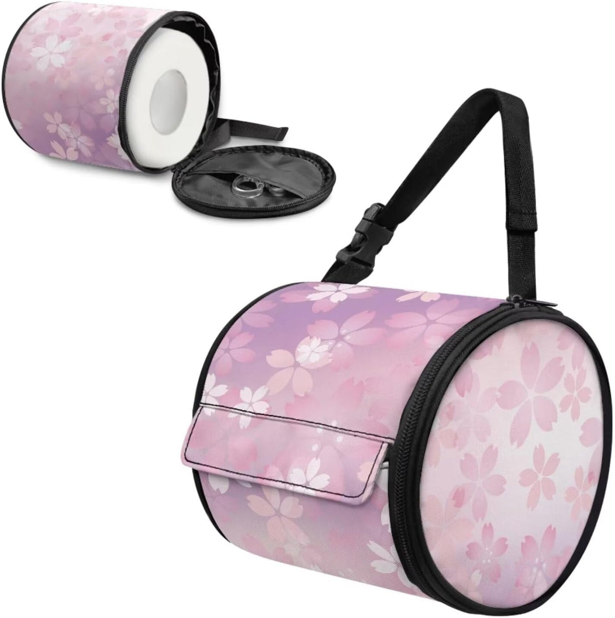 Pink Bathroom Hanging Toilet Paper Tissue Holder Wall Mounted Tissue Towel Roll Holder with Adjustable Strap Easy Installation,Cherry Blossom