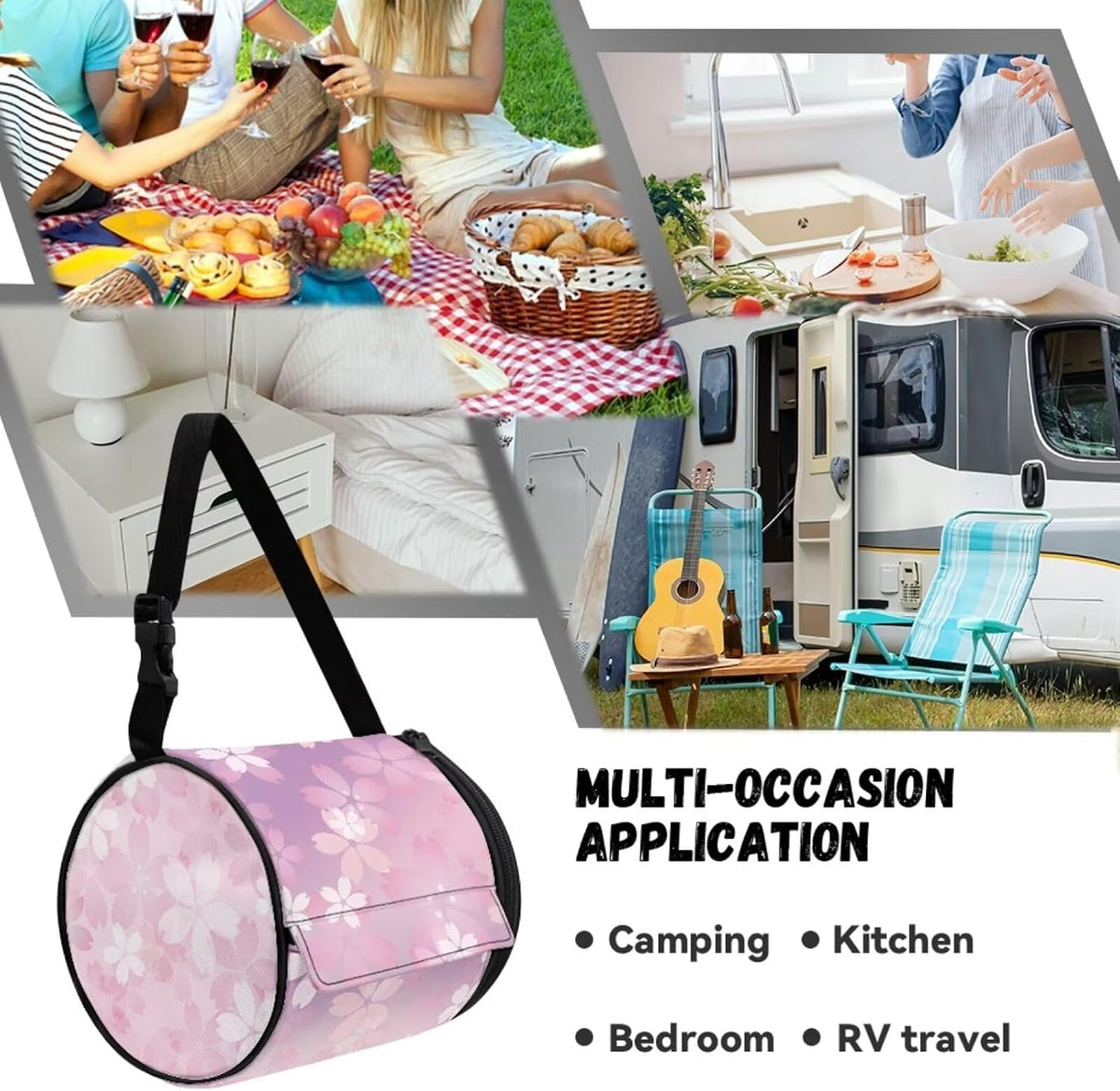 Pink Bathroom Hanging Toilet Paper Tissue Holder Wall Mounted Tissue Towel Roll Holder with Adjustable Strap Easy Installation,Cherry Blossom