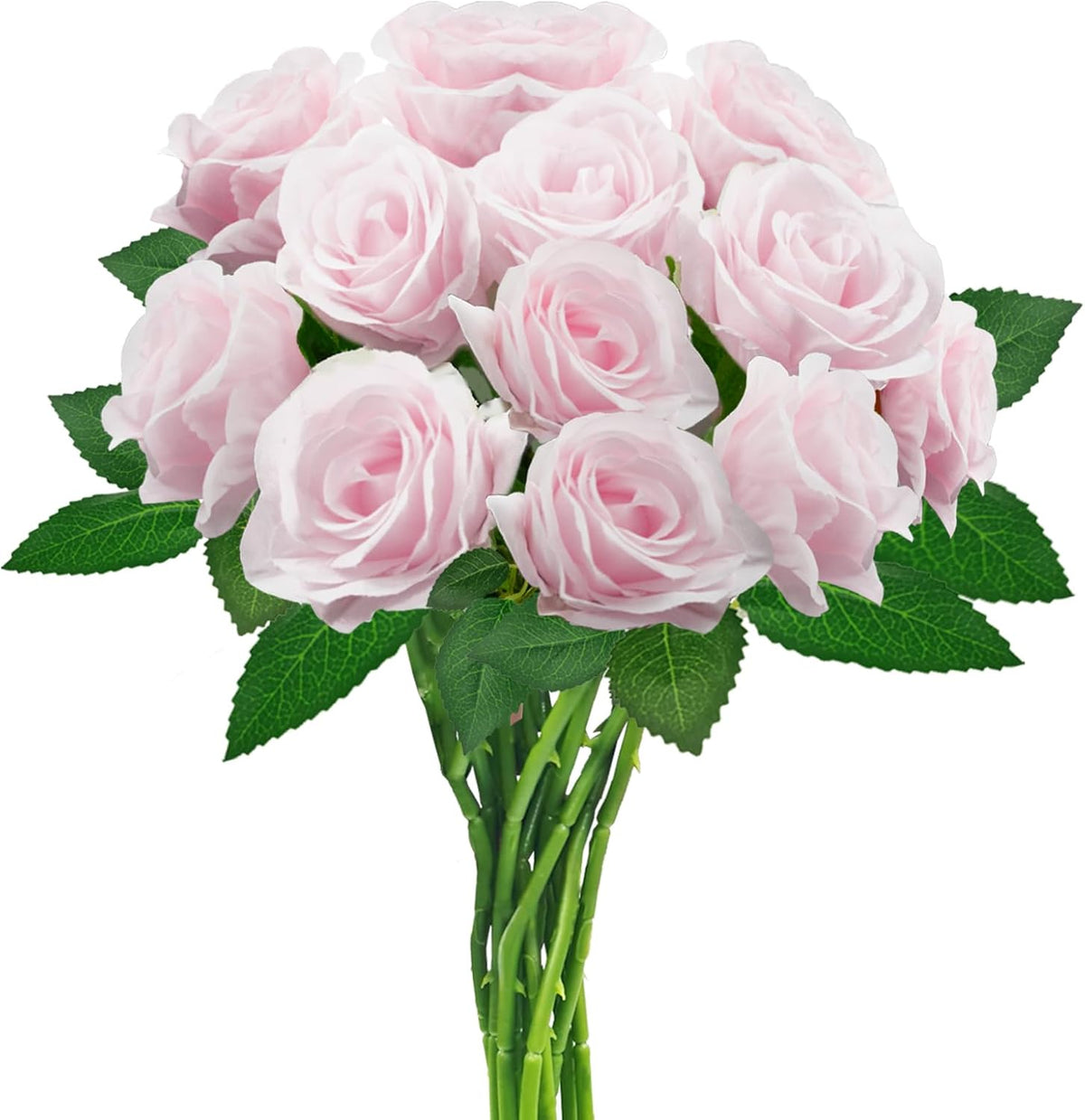 12PCS Pink Artificial Roses with Long Stems, Silk Faux Flowers