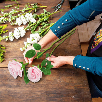 12PCS Pink Artificial Roses with Long Stems, Silk Faux Flowers