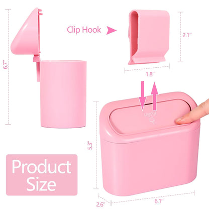Pink Car Trash Can with Lid - 2 Pack, Mini Auto Garbage Can with 60 Trash Bags, Leakproof Automotive Garbage Container Bin, Multipurpose Organizers and Storage for Car, Home, Office (Pink)