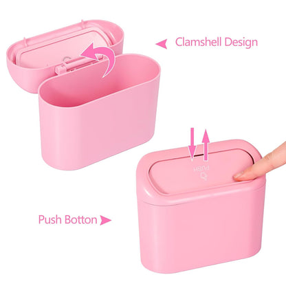 Pink Car Trash Can with Lid - 2 Pack, Mini Auto Garbage Can with 60 Trash Bags, Leakproof Automotive Garbage Container Bin, Multipurpose Organizers and Storage for Car, Home, Office (Pink)