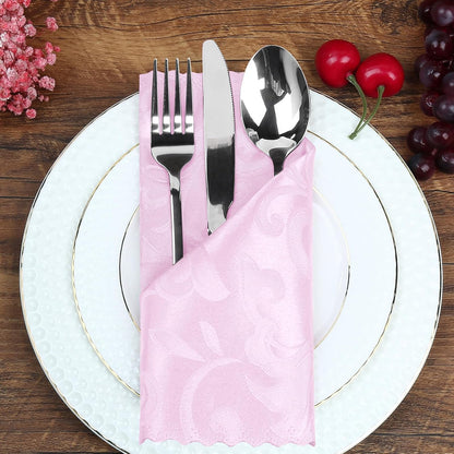 12 Pack Blush Pink Satin Napkins 17 x 17 Inch - Silky Soft Jacquard Damask Table Cloth Set, Square Fabric Dinner Napkins for Wedding, Banquet, Party Decoration