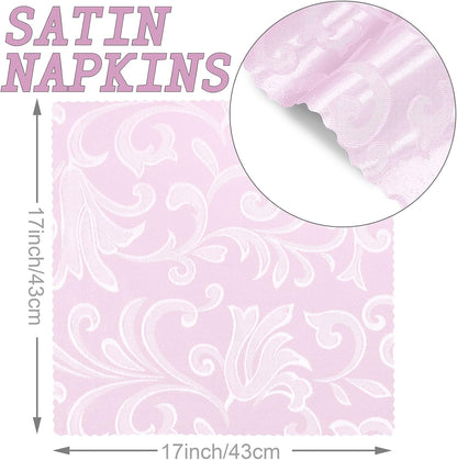 12 Pack Blush Pink Satin Napkins 17 x 17 Inch - Silky Soft Jacquard Damask Table Cloth Set, Square Fabric Dinner Napkins for Wedding, Banquet, Party Decoration