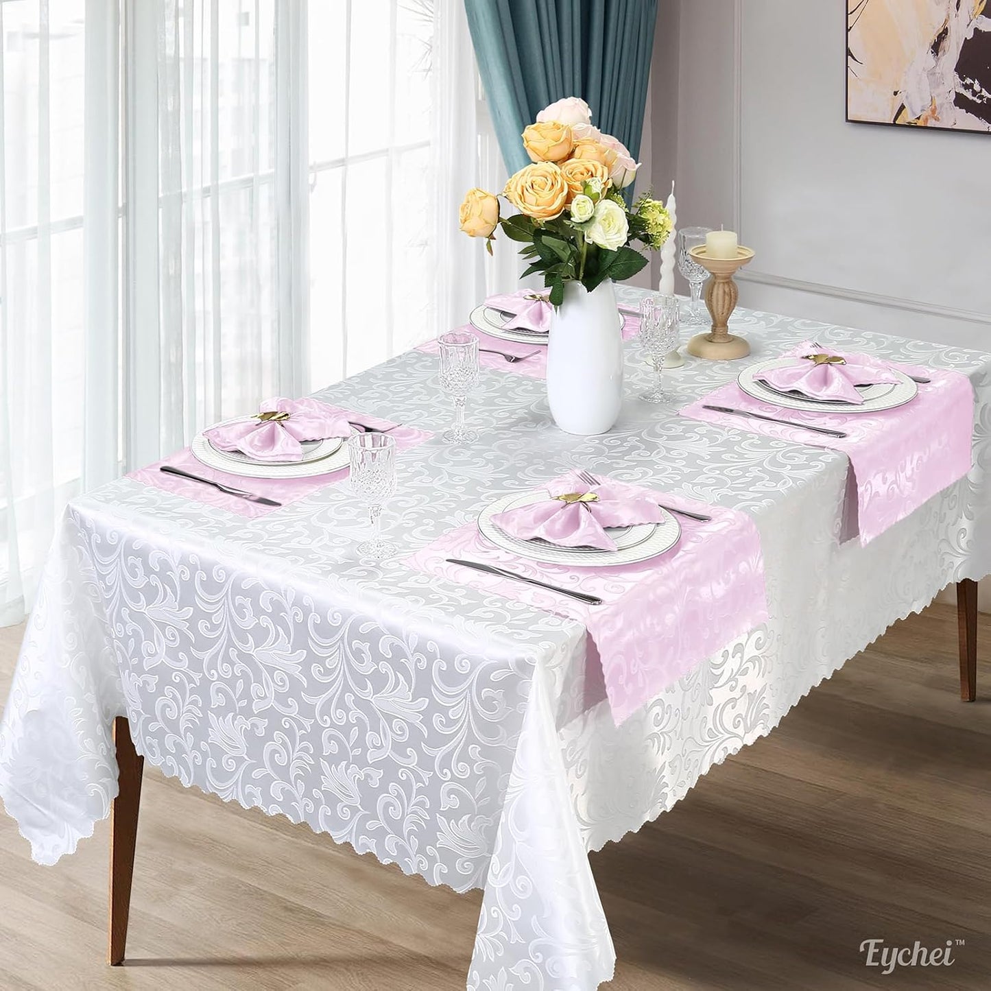 12 Pack Blush Pink Satin Napkins 17 x 17 Inch - Silky Soft Jacquard Damask Table Cloth Set, Square Fabric Dinner Napkins for Wedding, Banquet, Party Decoration