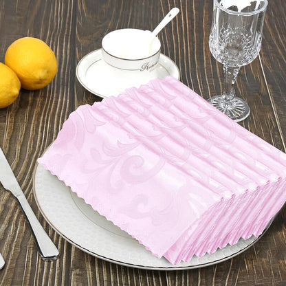 12 Pack Blush Pink Satin Napkins 17 x 17 Inch - Silky Soft Jacquard Damask Table Cloth Set, Square Fabric Dinner Napkins for Wedding, Banquet, Party Decoration