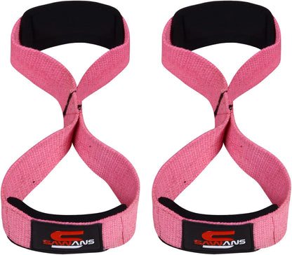 SAWANS Lifting Straps Padded Grip Figure 8 Wrist Straps Weight Heavy Duty Double Loop Bodybuilding Training Gym Straps Hand Bar Non Slip Deadlift Support Strong Cuffs Powerlifting