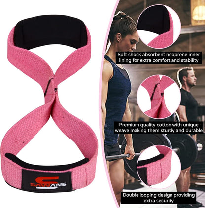 SAWANS Lifting Straps Padded Grip Figure 8 Wrist Straps Weight Heavy Duty Double Loop Bodybuilding Training Gym Straps Hand Bar Non Slip Deadlift Support Strong Cuffs Powerlifting