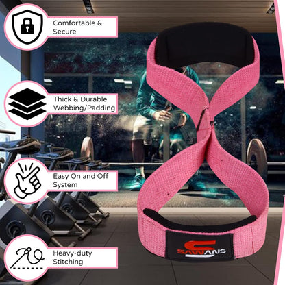SAWANS Lifting Straps Padded Grip Figure 8 Wrist Straps Weight Heavy Duty Double Loop Bodybuilding Training Gym Straps Hand Bar Non Slip Deadlift Support Strong Cuffs Powerlifting